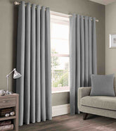 2 Pieces Plain Dyed Back Lining Eyelet Curtains - Slat Grey
